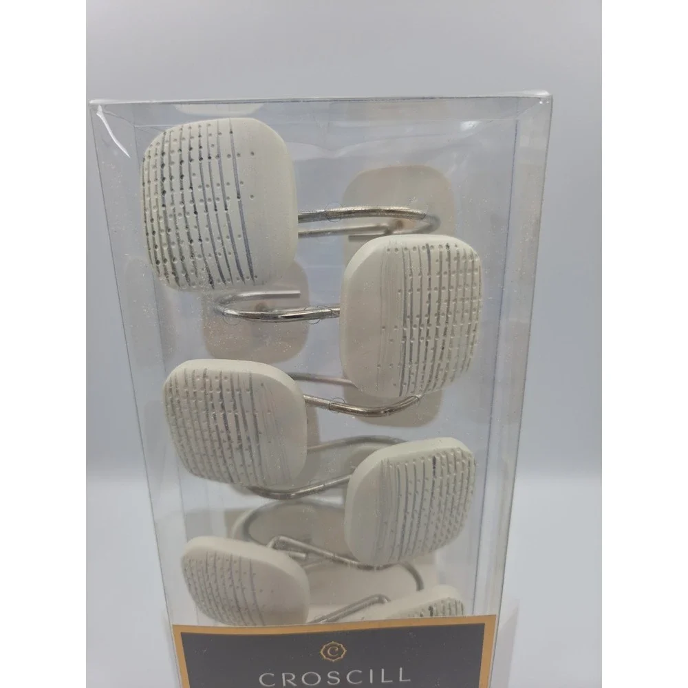 Croscill Nomad Shower Curtain Hooks Blue Hand Painted 12 Pc Set New In Box.